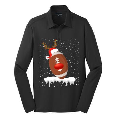 Christmas Football Santa Hat Reindeer Xmas Lights Holiday Funny Gift Silk Touch Performance Long Sleeve Polo