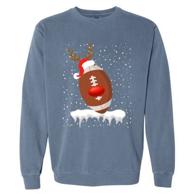 Christmas Football Santa Hat Reindeer Xmas Lights Holiday Funny Gift Garment-Dyed Sweatshirt