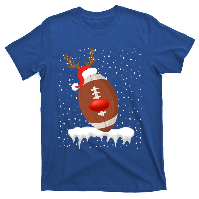 Christmas Football Santa Hat Reindeer Xmas Lights Holiday Funny Gift T-Shirt