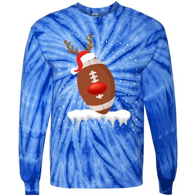 Christmas Football Santa Hat Reindeer Xmas Lights Holiday Funny Gift Tie-Dye Long Sleeve Shirt