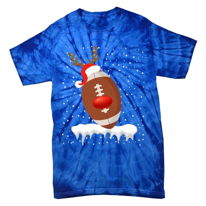 Christmas Football Santa Hat Reindeer Xmas Lights Holiday Funny Gift Tie-Dye T-Shirt