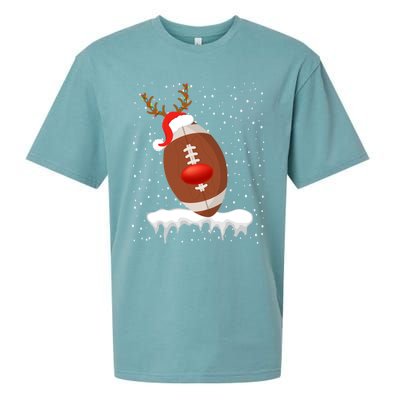 Christmas Football Santa Hat Reindeer Xmas Lights Holiday Funny Gift Sueded Cloud Jersey T-Shirt