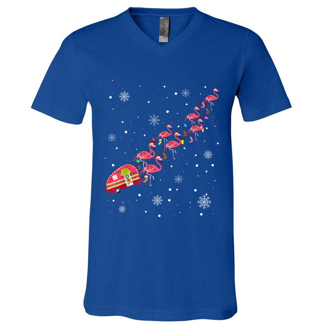 Christmas Flamingo Santa Ridder Pink Flamingos Xmas Tree Gift V-Neck T-Shirt