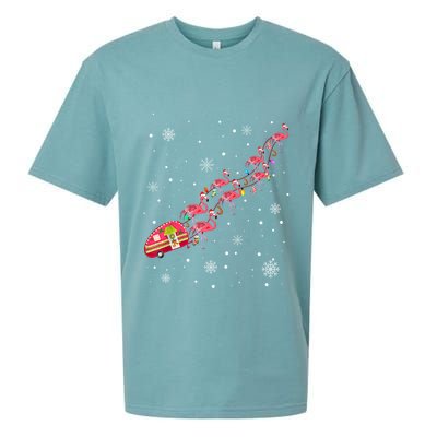 Christmas Flamingo Santa Ridder Pink Flamingos Xmas Tree Gift Sueded Cloud Jersey T-Shirt
