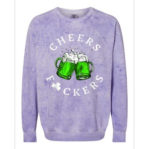 Cheers Fckers' St Patricks Day Men Women Beer Drinking Funny Colorblast Crewneck Sweatshirt