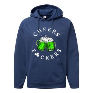 Cheers Fckers' St Patricks Day Men Women Beer Drinking Funny Performance Fleece Hoodie