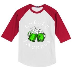 Cheers Fckers' St Patricks Day Men Women Beer Drinking Funny Kids Colorblock Raglan Jersey