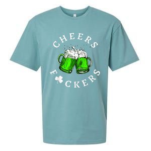 Cheers Fckers' St Patricks Day Men Women Beer Drinking Funny Sueded Cloud Jersey T-Shirt