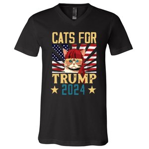 Cat For Trump 2024 V-Neck T-Shirt