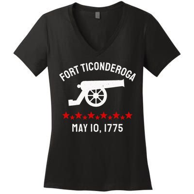 Capture Fort Ticonderoga Cannon Revolutionary War Women's V-Neck T-Shirt