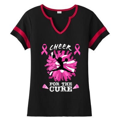 Cheer For The Cure Breast Cancer Awareness Month Cheerleader Ladies Halftime Notch Neck Tee