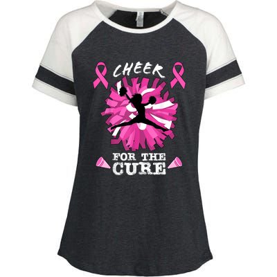 Cheer For The Cure Breast Cancer Awareness Month Cheerleader Enza Ladies Jersey Colorblock Tee