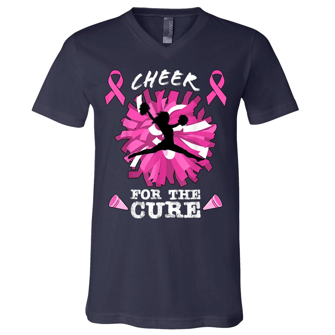 Cheer For The Cure Breast Cancer Awareness Month Cheerleader V-Neck T-Shirt