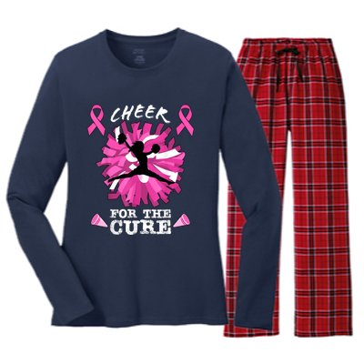 Cheer For The Cure Breast Cancer Awareness Month Cheerleader Women's Long Sleeve Flannel Pajama Set 