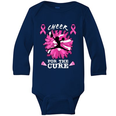 Cheer For The Cure Breast Cancer Awareness Month Cheerleader Baby Long Sleeve Bodysuit