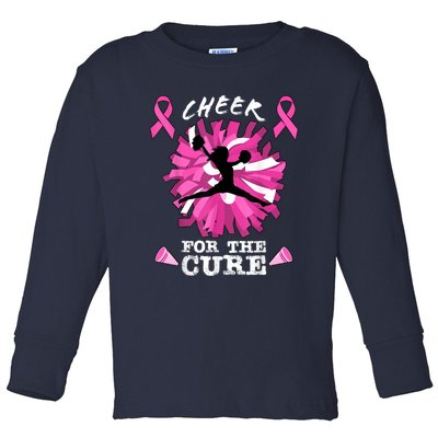 Cheer For The Cure Breast Cancer Awareness Month Cheerleader Toddler Long Sleeve Shirt