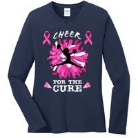 Cheer For The Cure Breast Cancer Awareness Month Cheerleader Ladies Long Sleeve Shirt