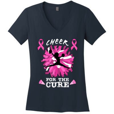 Cheer For The Cure Breast Cancer Awareness Month Cheerleader Women's V-Neck T-Shirt