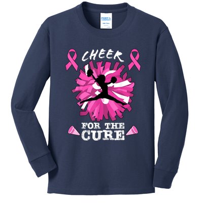 Cheer For The Cure Breast Cancer Awareness Month Cheerleader Kids Long Sleeve Shirt