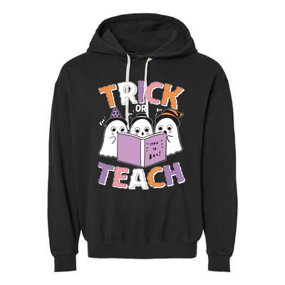Cute Funny Trick Or Teach Reading Ghost Garment-Dyed Fleece Hoodie