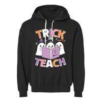 Cute Funny Trick Or Teach Reading Ghost Garment-Dyed Fleece Hoodie