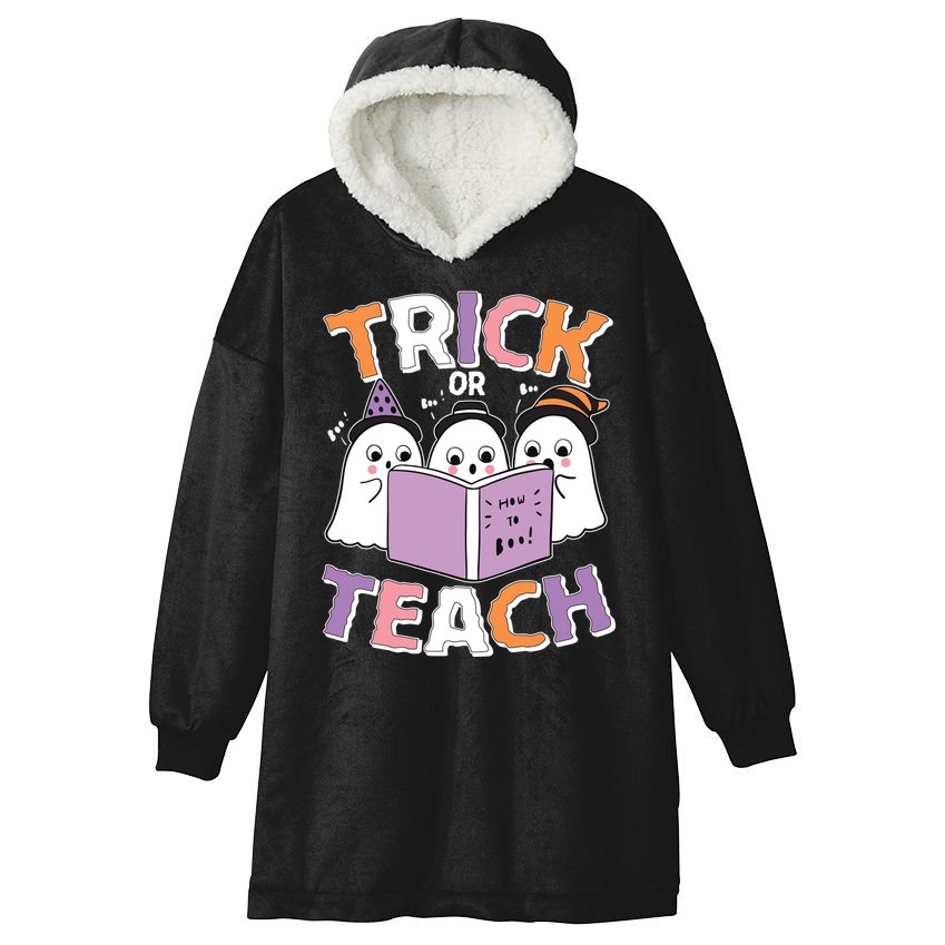 Cute Funny Trick Or Teach Reading Ghost Hooded Wearable Blanket