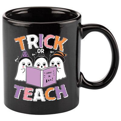 Cute Funny Trick Or Teach Reading Ghost 11oz C Handle Ceramic Mug