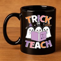 Cute Funny Trick Or Teach Reading Ghost 11oz C Handle Ceramic Mug