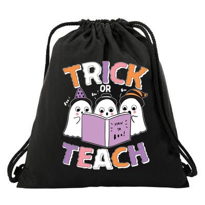 Cute Funny Trick Or Teach Reading Ghost Drawstring Bag