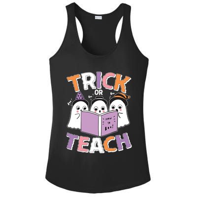Cute Funny Trick Or Teach Reading Ghost Ladies PosiCharge Competitor Racerback Tank