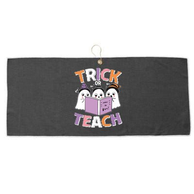 Cute Funny Trick Or Teach Reading Ghost Large Microfiber Waffle Golf Towel