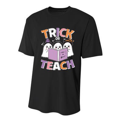 Cute Funny Trick Or Teach Reading Ghost Youth Performance Sprint T-Shirt
