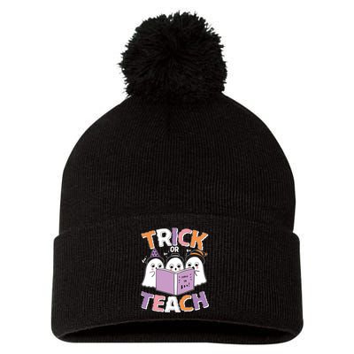 Cute Funny Trick Or Teach Reading Ghost Pom Pom 12in Knit Beanie