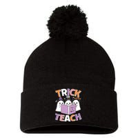 Cute Funny Trick Or Teach Reading Ghost Pom Pom 12in Knit Beanie
