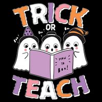 Cute Funny Trick Or Teach Reading Ghost Pom Pom 12in Knit Beanie