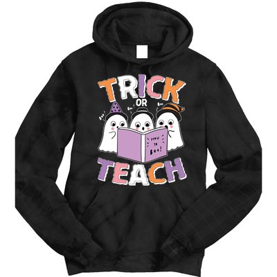 Cute Funny Trick Or Teach Reading Ghost Tie Dye Hoodie