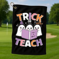 Cute Funny Trick Or Teach Reading Ghost Golf Towel
