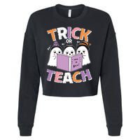 Cute Funny Trick Or Teach Reading Ghost Cropped Pullover Crew