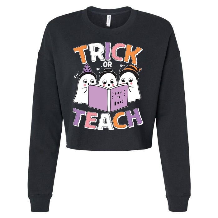 Cute Funny Trick Or Teach Reading Ghost Cropped Pullover Crew