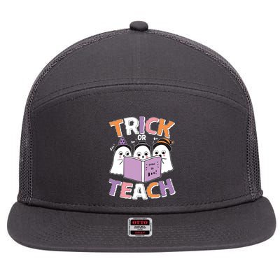 Cute Funny Trick Or Teach Reading Ghost 7 Panel Mesh Trucker Snapback Hat