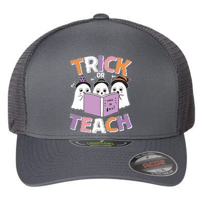 Cute Funny Trick Or Teach Reading Ghost Flexfit Unipanel Trucker Cap