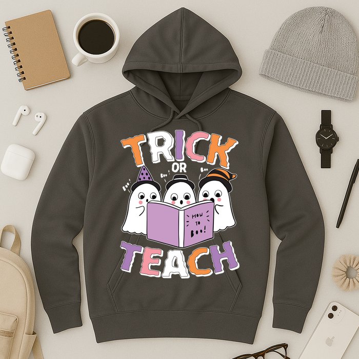 Cute Funny Trick Or Teach Reading Ghost Hoodie
