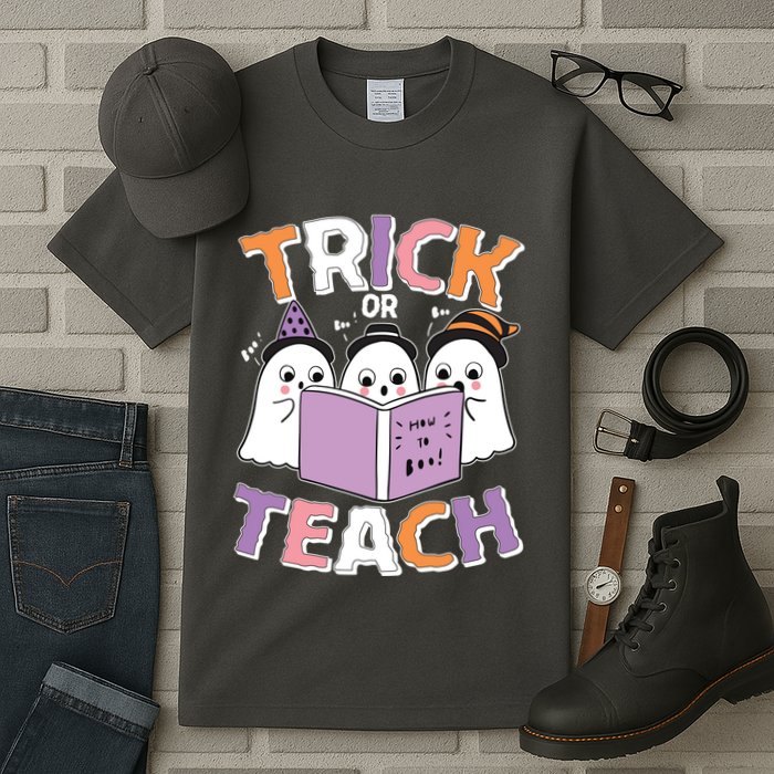 Cute Funny Trick Or Teach Reading Ghost Tall T-Shirt