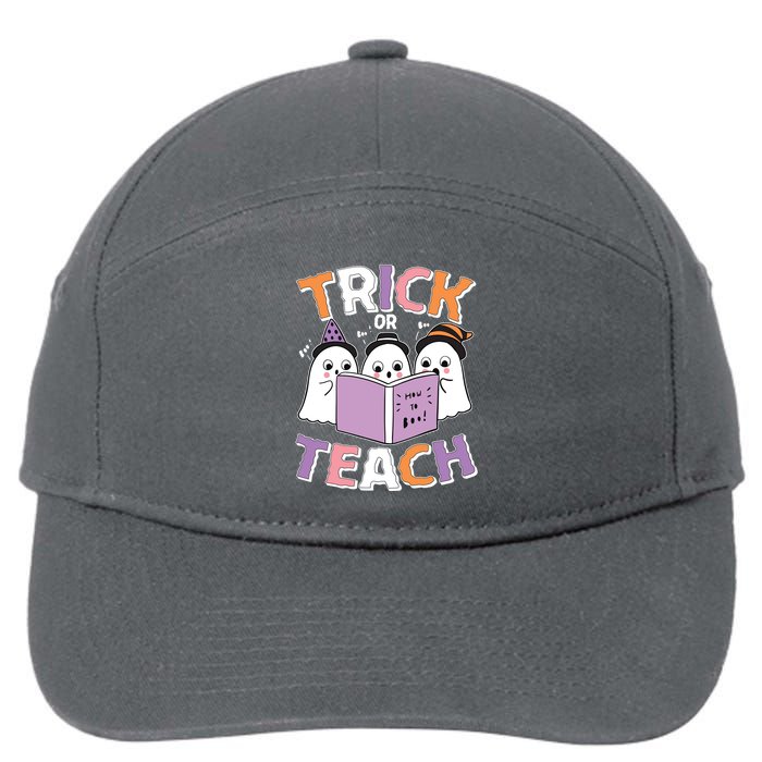 Cute Funny Trick Or Teach Reading Ghost 7-Panel Snapback Hat