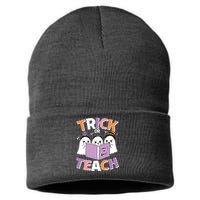 Cute Funny Trick Or Teach Reading Ghost Sustainable Knit Beanie