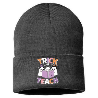 Cute Funny Trick Or Teach Reading Ghost Sustainable Knit Beanie