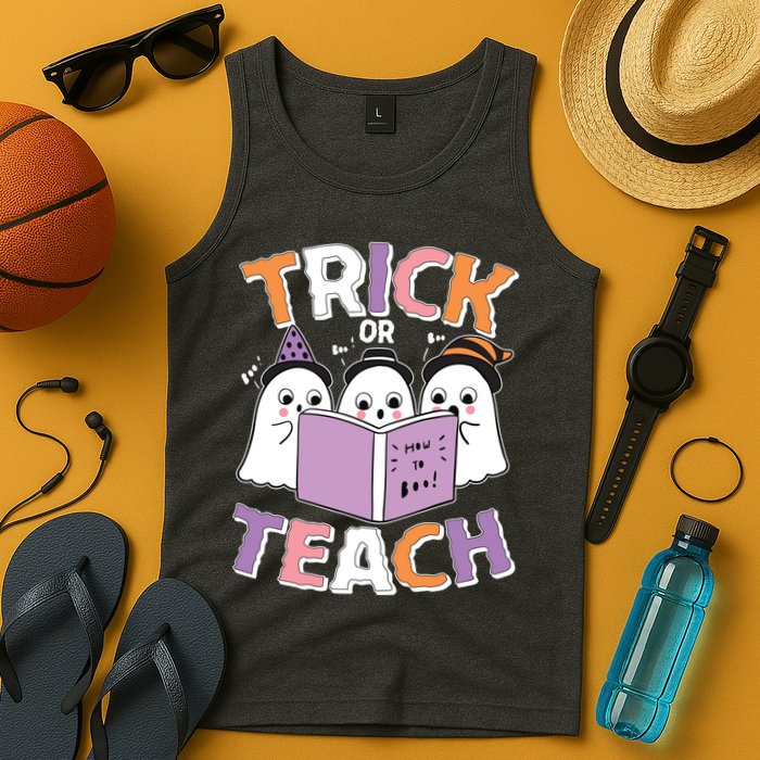Cute Funny Trick Or Teach Reading Ghost Tank Top