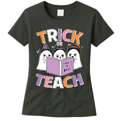 Cute Funny Trick Or Teach Reading Ghost Womens T-Shirt