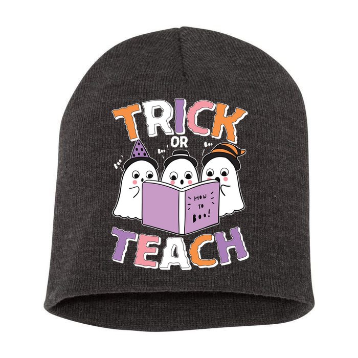 Cute Funny Trick Or Teach Reading Ghost Short Acrylic Beanie