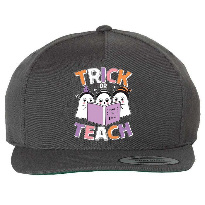 Cute Funny Trick Or Teach Reading Ghost Wool Snapback Cap